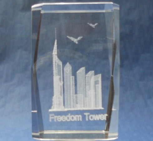 NYC Skyline 3D Crystal Laser Etched Glass of Freedom Tower