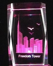 NYC Skyline 3D Crystal Laser Etched Glass of Freedom Tower