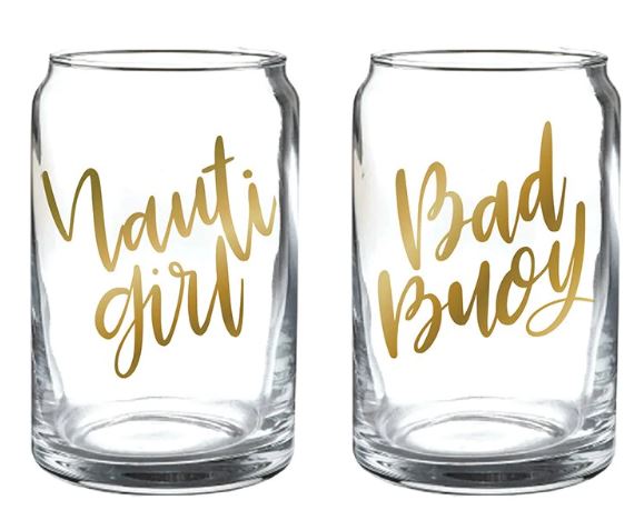 Beer Can Glass Set - "Nauti Girl" and "Bad Buoy"