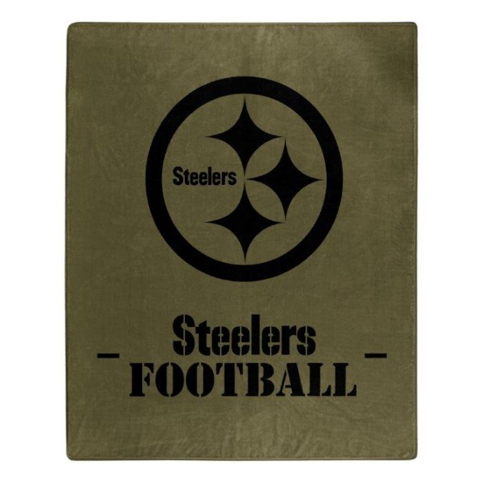 Pittsburgh Steelers Stencil Logo Olive Green Blanket