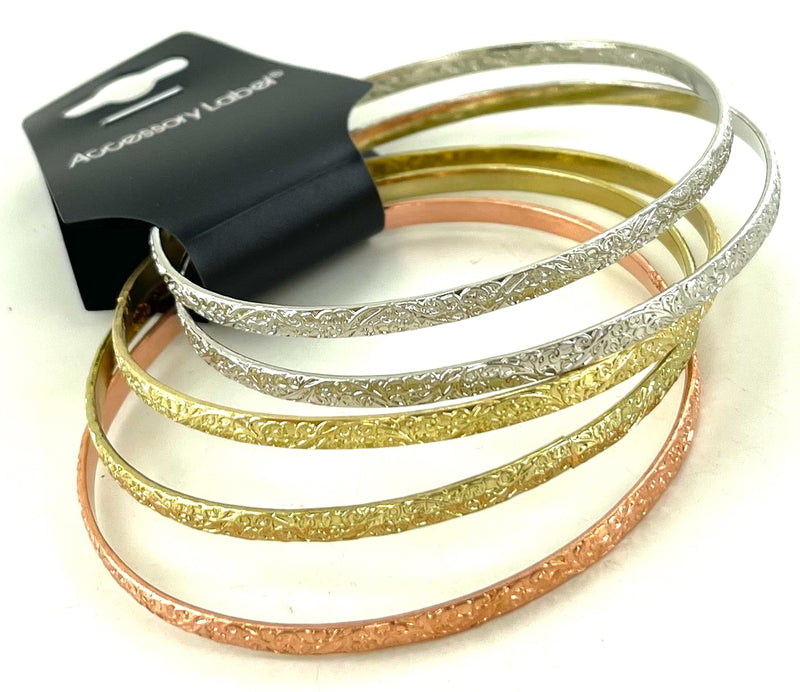 Tri Color Metal Bangle Bracelet Set