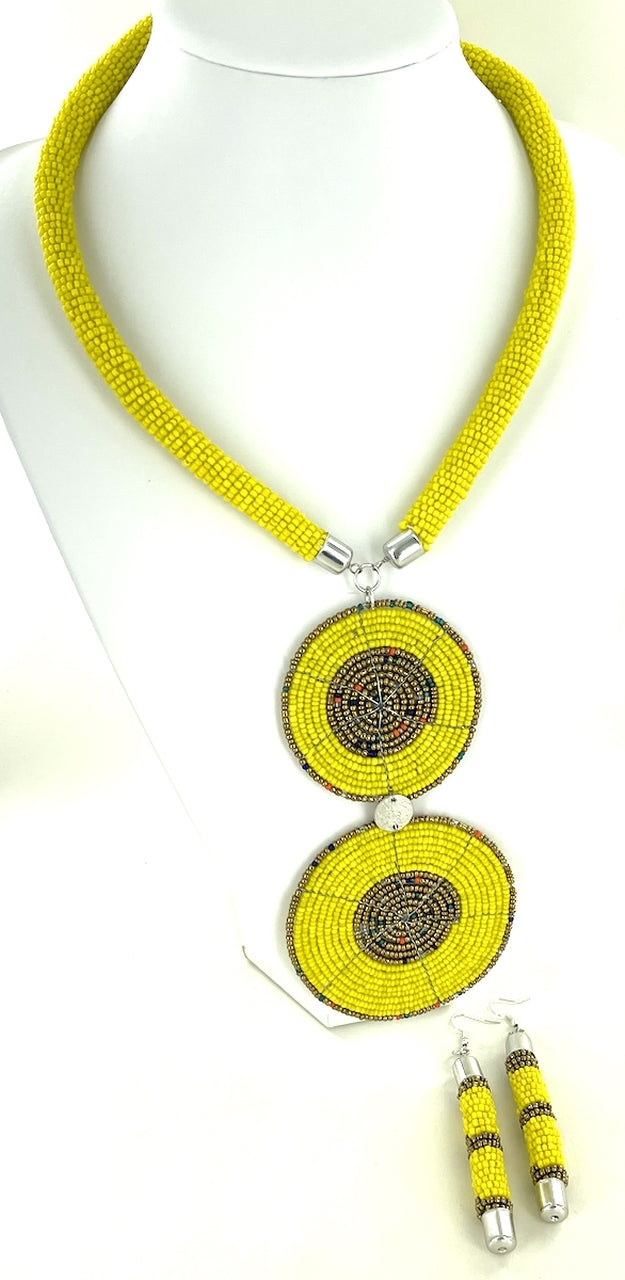 Yellow Seed Bead Necklace Set