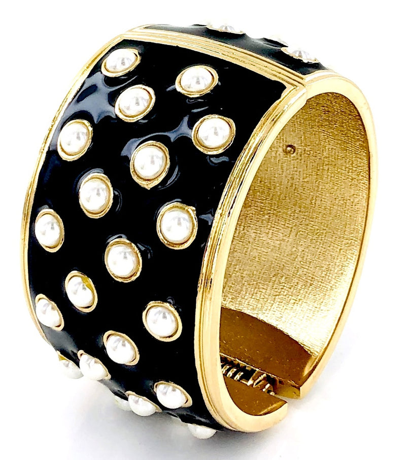 Black & Pearl Hinge Cuff Bracelet