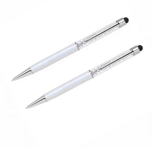 White Metal Stylus Pen With Crystals In Upper Barrel