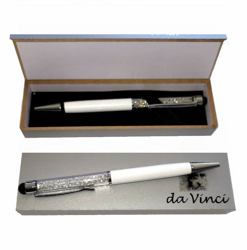 White Metal Stylus Pen With Crystals In Upper Barrel